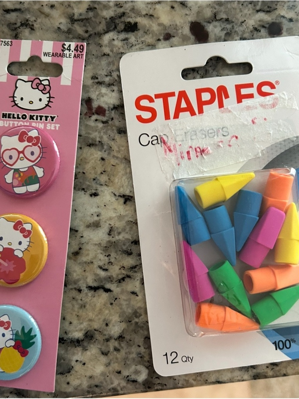 Hello Kitty Pink, yellow &Blue Button Pin TrioKid KiAccessories staples Eraser - Picture 2 of 4